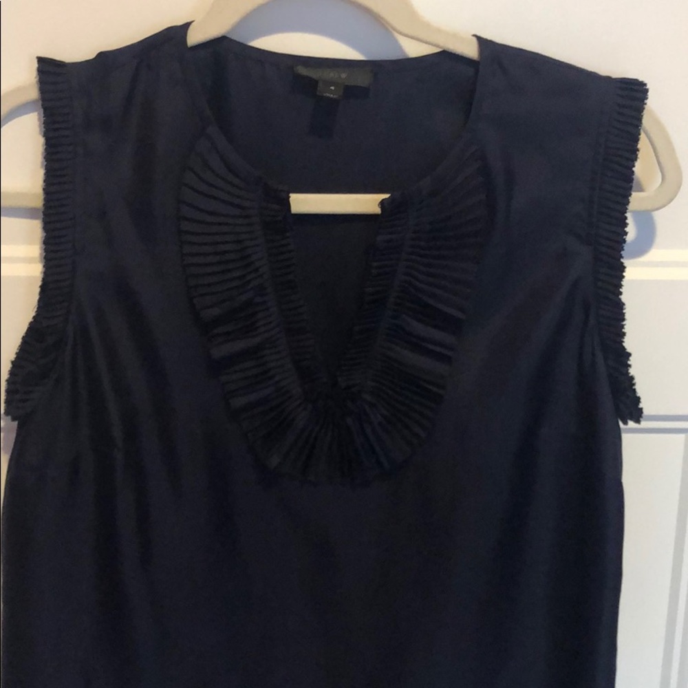 Jcrew navy silk ruffle top